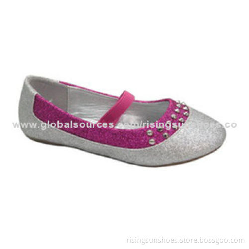 Children's casual shoes, glitter fabric upper with elastic tape at instep, cute design for girls